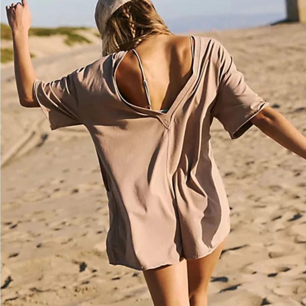 Free People Hotshot Tee Romper Tan Women's Swim Cover-Up Shorts Small